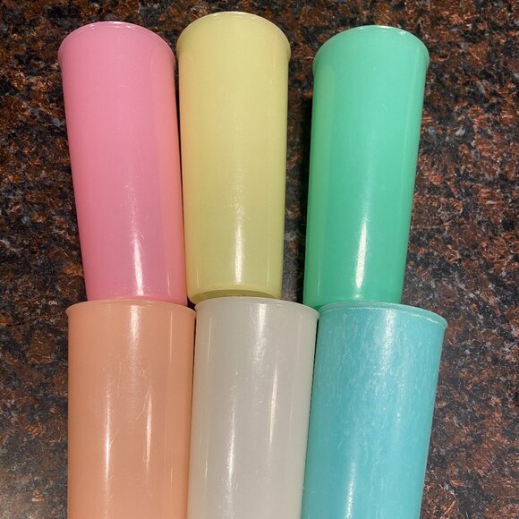 VTG Tupperware 16oz Lot of 6 Cups & 6 Lids Pastel Colors Tall 6.5” #107 - Picture 1 of 2